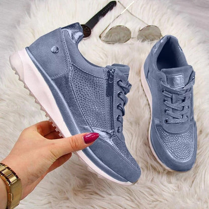 Women's Thick-Soled Dad Shoes | Casual Solid Color Sponge Cake Heel Sneakers blue