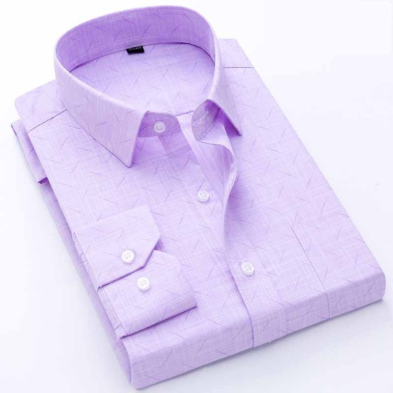 Men's Long-Sleeved Plaid Slub Cotton Shirt | Business Casual Shirt with Pocket Decoration Bamboo Joint Long Sleeved 8563