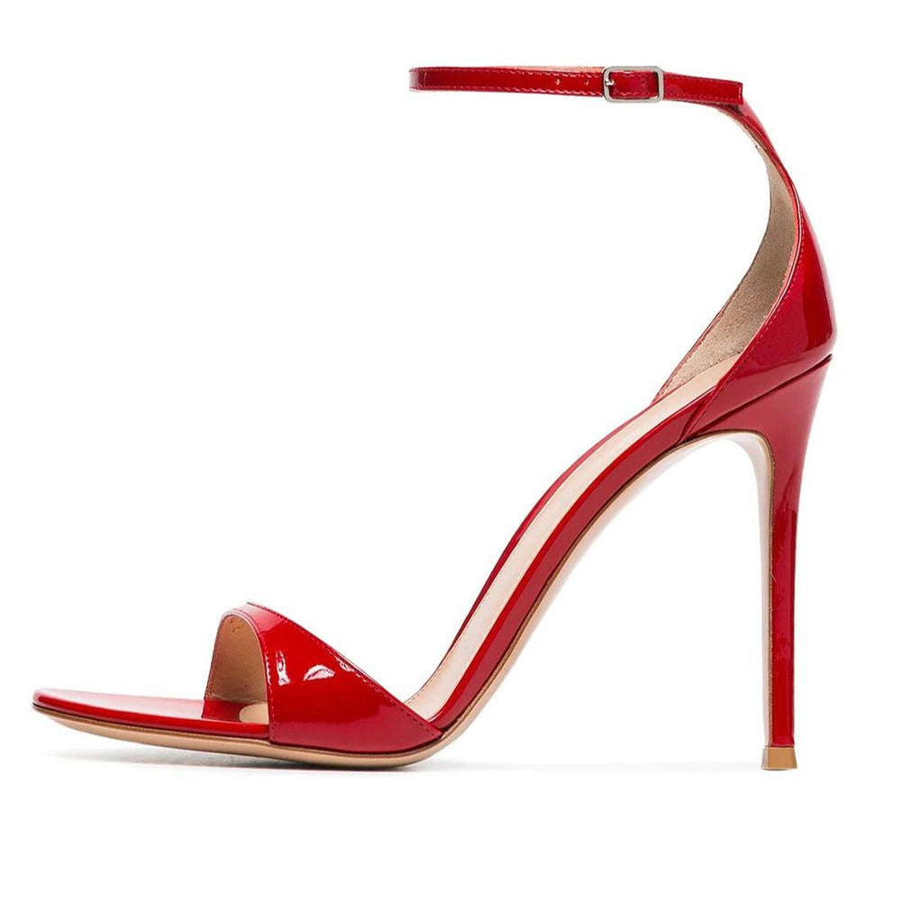 European & American Sexy Red Lacquer Leather Heeled Sandals | Fashionable Women's Shoes Red