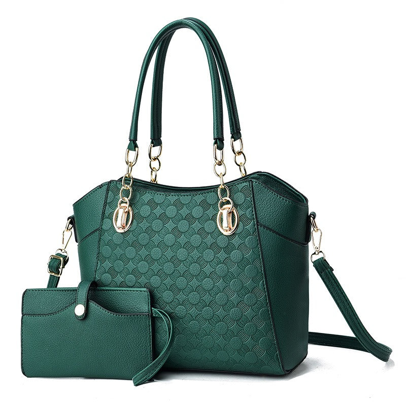 Mother-in-Child Bag | Autumn & Winter PU Leather Large Capacity Tote Bag | Women's Chain Shoulder Bag Green