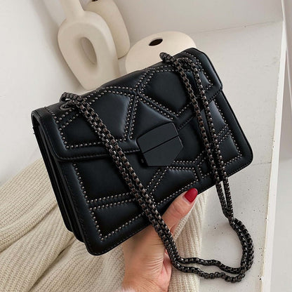 Fashionable Minimalist Crossbody Bag | Rivet Chain Small Square PU Shoulder Bag