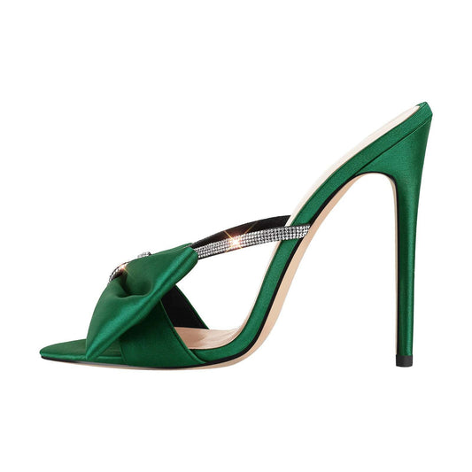 European & American Pointed Bow High Heel Sandals | Sexy & Fashionable Women's Footwear Green