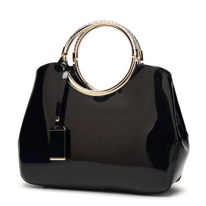 Shiny Patent Leather Bridal Handbag | One-Shoulder Wedding Crossbody Bag Black