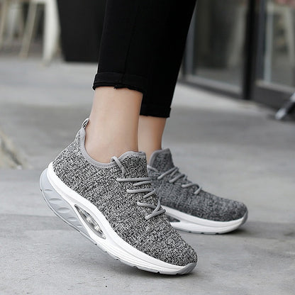 Overseas large women's air-cushion sports shoes, breathable fly-knit sneakers Gray