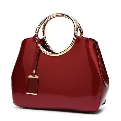 Shiny Patent Leather Bridal Handbag | One-Shoulder Wedding Crossbody Bag Wine red