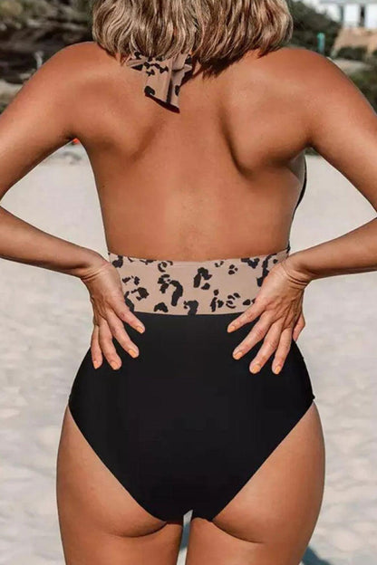 Fierce Leopard Halter Neck One-Piece Swimsuit