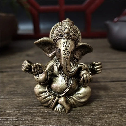 Bronze-Colored Lord Ganesha Statue | Handcrafted Hindu Elephant God Sculpture for Home & Office Decor