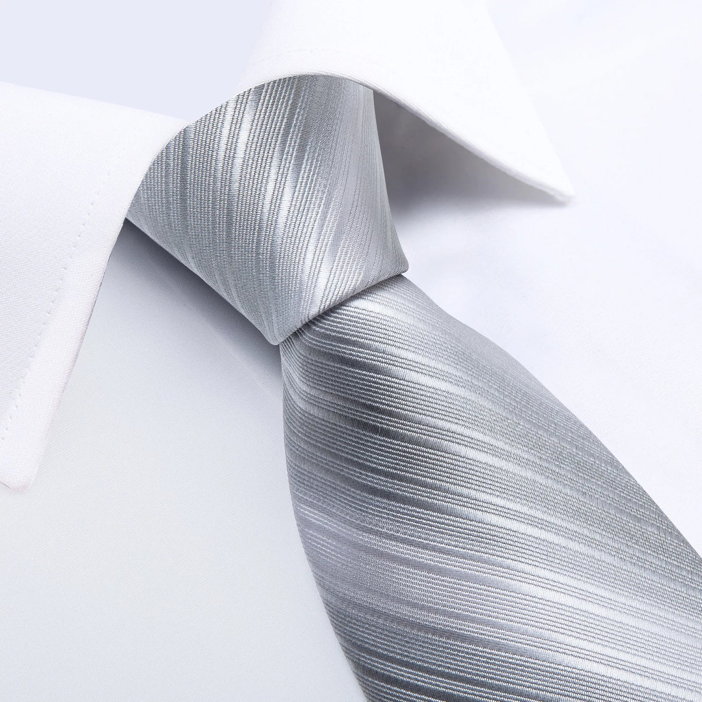 DiBanGu Mens Necktie Silver Gray Striped Design Silk Wedding Tie For Men Tie Hanky Cufflink Tie Set Business Party Dropshipping