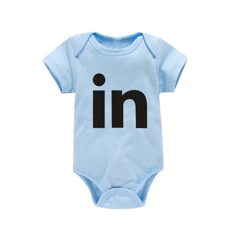 TW & IN Letter Print Newborn Infant Baby Boys Girls Black Bodysuit Twins Romper Jumpsuit Outfits Hipster Baby Clothes 0-24M in-blue