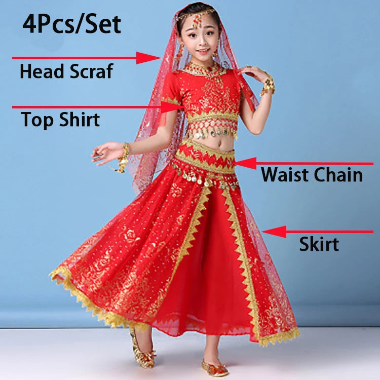 Children’s Belly Dance Costume Set | Bollywood Inspired Girls' Dance Dress | Stage Competition Outfit