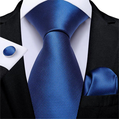 DiBanGu Top Navy Blue Solid Tie for Men 100% Silk Men's Tie Hanky Cufflinks Neck Tie Suit Business Wedding Party Tie Set MJ-7140 MJ-0429