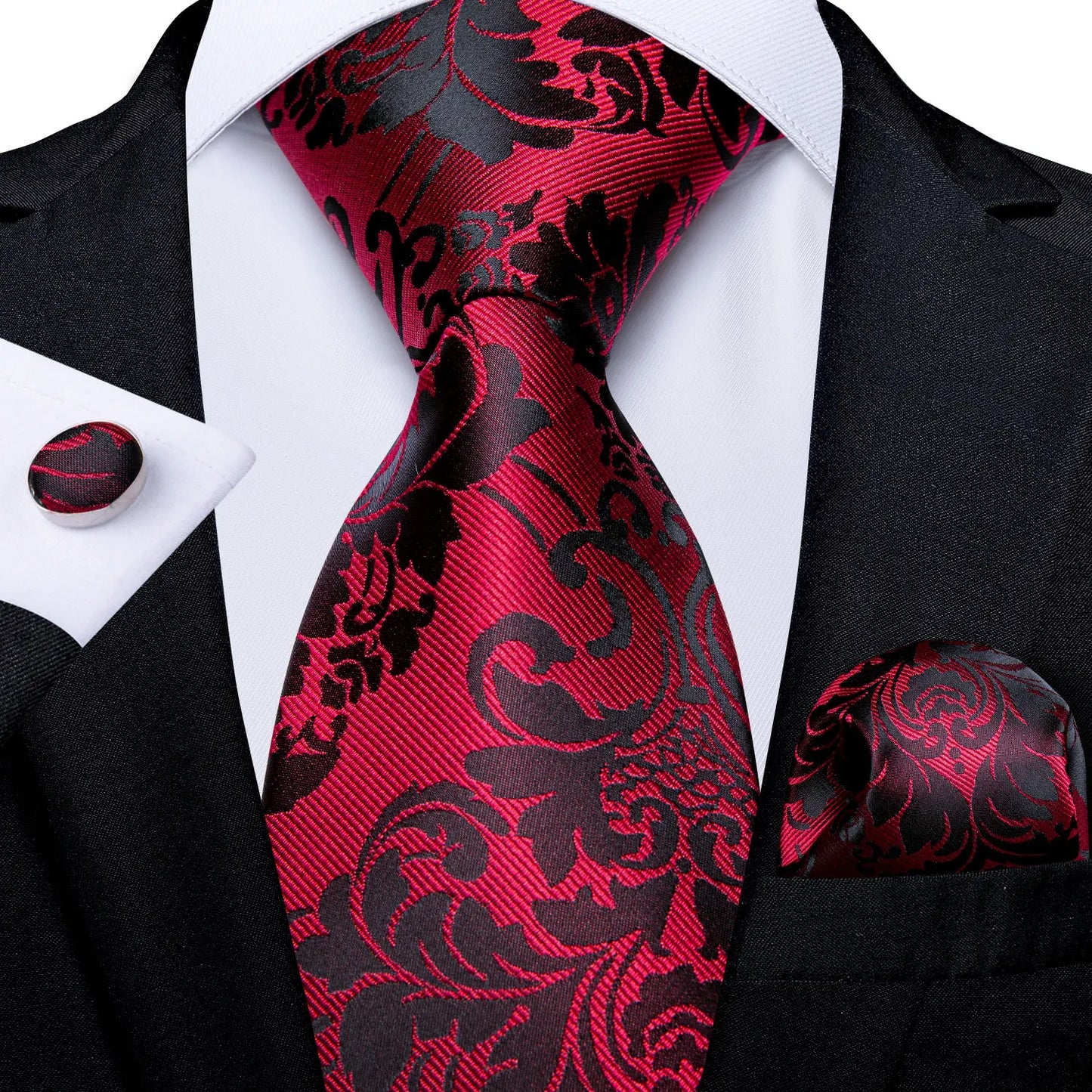 Luxury Red Plaid Silk Tie Set for Men | Business & Wedding Accessories with Handkerchief & Cufflinks | DiBanGu Designer Collection