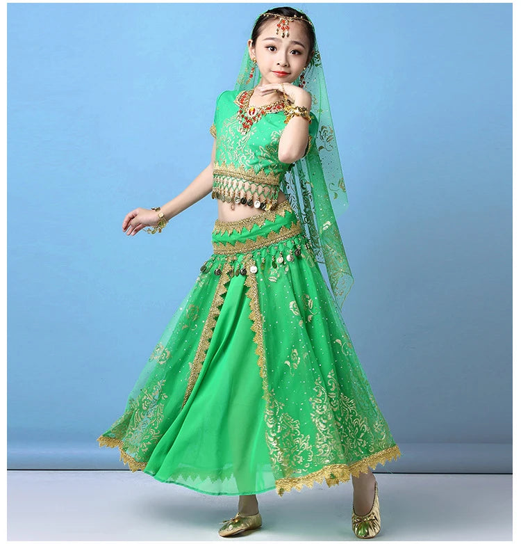 Children’s Belly Dance Costume Set | Bollywood Inspired Girls' Dance Dress | Stage Competition Outfit