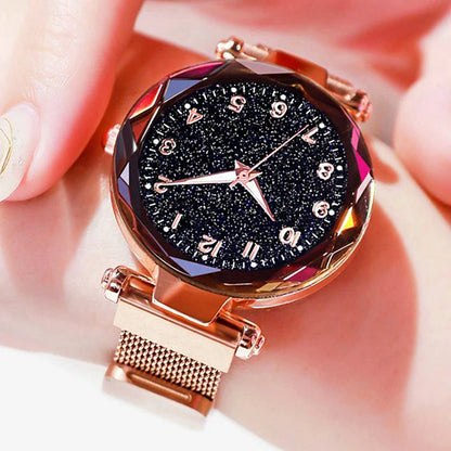 Luxury Women's Magnetic Mesh Belt Watch | Starry Sky Quartz Wristwatch | Fashionable Stainless Steel Ladies Clock