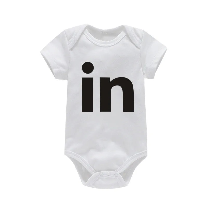 TW & IN Letter Print Newborn Infant Baby Boys Girls Black Bodysuit Twins Romper Jumpsuit Outfits Hipster Baby Clothes 0-24M in-white