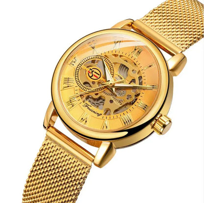 Forsining Women’s Rose Gold Skeleton Mechanical Watch | Stainless Steel Case, Roman Numeral Display, Hand Wind Wristwatch FSL8099GH