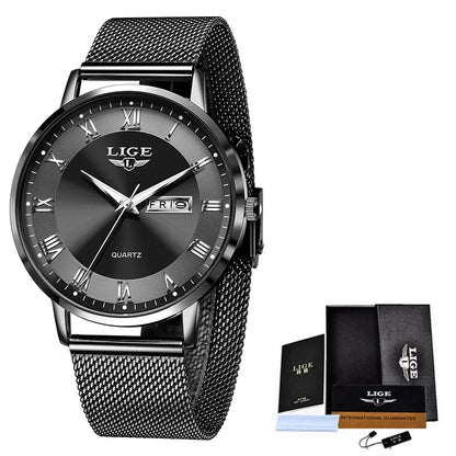 LIGE 2024 Luxury Ladies Watch | Waterproof Rose Gold Steel Strap Wristwatch | Top Brand Bracelet Clocks Black