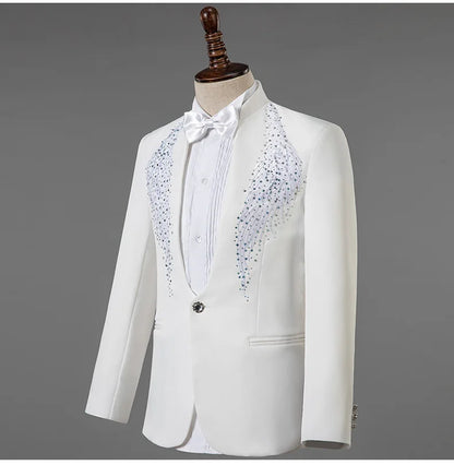 White Wedding Groom Suit - Slim Fit Tuxedo with Diamond Embroidery for Men | Stylish 3-Piece Outfit