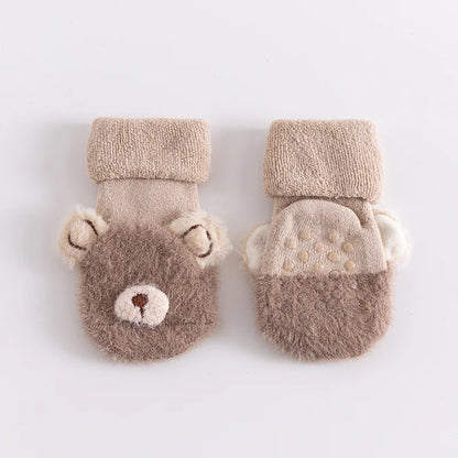 Toddler Socks Newborn Baby Winter Thick Prewalker Boys Autumn Terry Cotton Girl Infant Skidproof Sole Kids Cartoon Sock 0-3T Light Coffee Socks