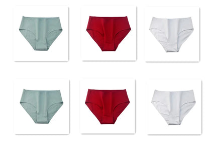 6PCS/Lot Cotton Seamless Panties Women High Waist Briefs Underwear Comfort Intimates Female Underpants Solid Color Pantys M-2XL 2Green2Red2White Set