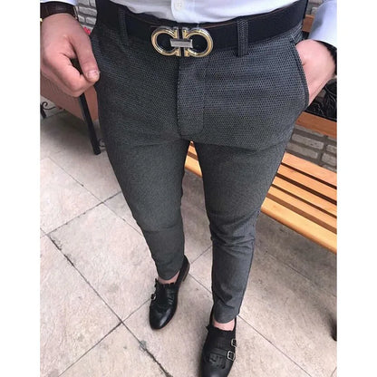 Men's Fashion Casual Pants Social Business Slim Fit Tight Long Trousers Elasticity Formal Office Suit Dress Streetwear Clothing Dark grey