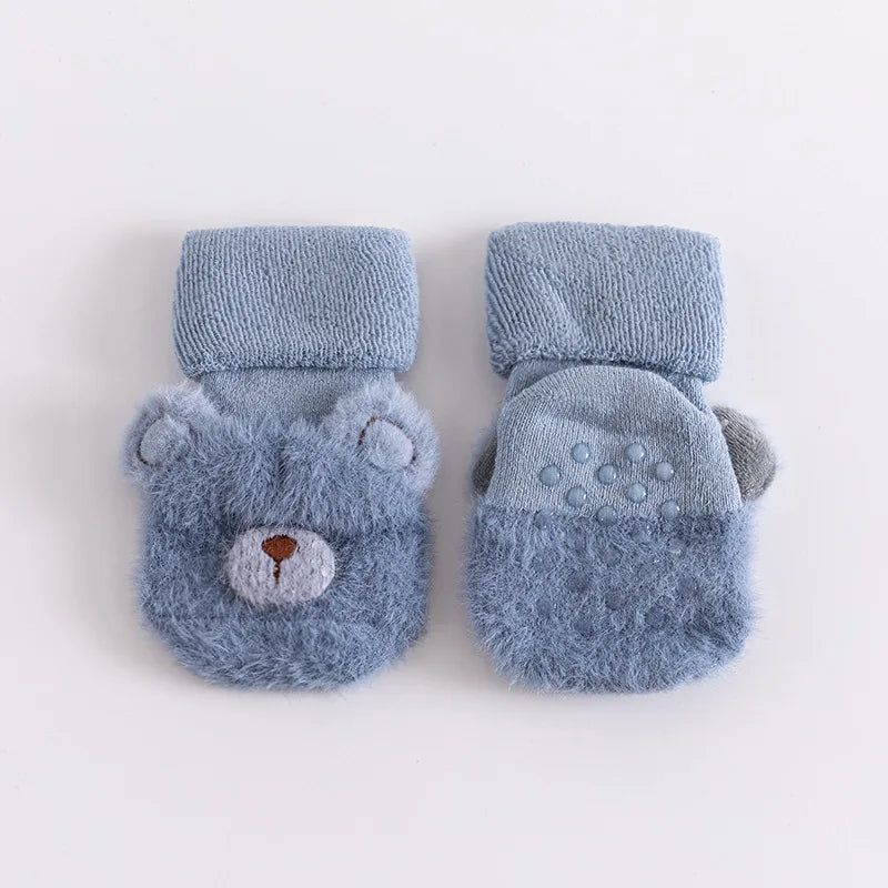 Toddler Socks Newborn Baby Winter Thick Prewalker Boys Autumn Terry Cotton Girl Infant Skidproof Sole Kids Cartoon Sock 0-3T Blue Socks