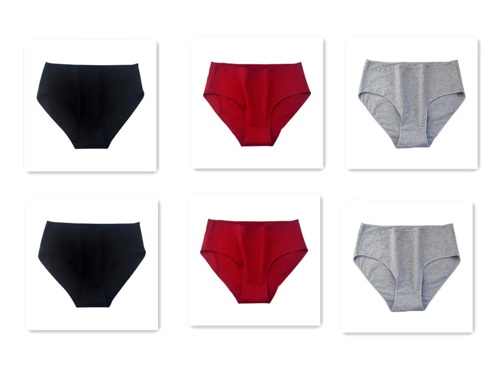 6PCS/Lot Cotton Seamless Panties Women High Waist Briefs Underwear Comfort Intimates Female Underpants Solid Color Pantys M-2XL 2Black2Red2Gray Set