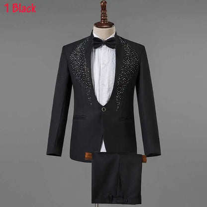 White Wedding Groom Suit - Slim Fit Tuxedo with Diamond Embroidery for Men | Stylish 3-Piece Outfit A3008 Black