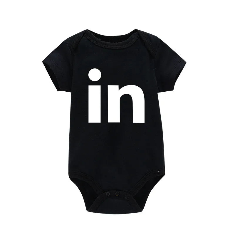 TW & IN Letter Print Newborn Infant Baby Boys Girls Black Bodysuit Twins Romper Jumpsuit Outfits Hipster Baby Clothes 0-24M in-black