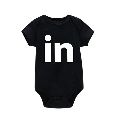 TW &amp; IN Letter Print Newborn Infant Baby Boys Girls Black Bodysuit Twins Romper Jumpsuit Outfits Hipster Baby Clothes 0-24M in-black