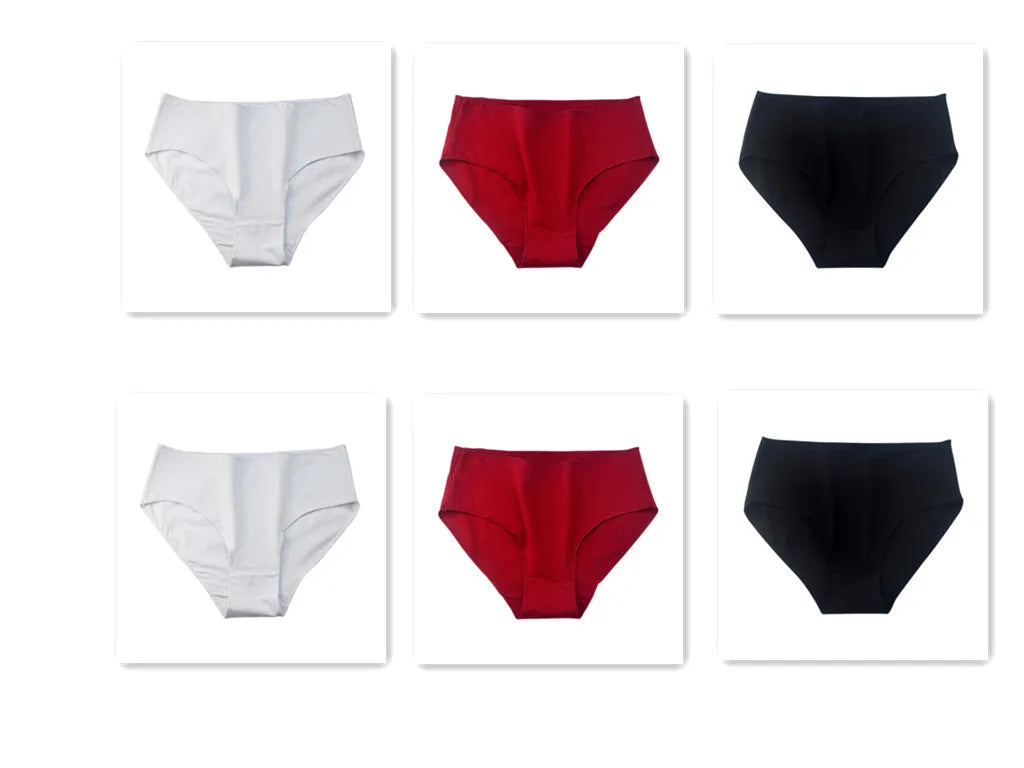 6PCS/Lot Cotton Seamless Panties Women High Waist Briefs Underwear Comfort Intimates Female Underpants Solid Color Pantys M-2XL 2White2Red2Black Set