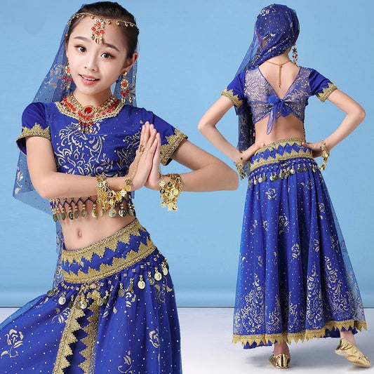 Children’s Belly Dance Costume Set | Bollywood Inspired Girls' Dance Dress | Stage Competition Outfit