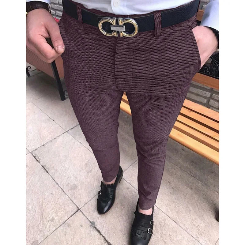 Men's Fashion Casual Pants Social Business Slim Fit Tight Long Trousers Elasticity Formal Office Suit Dress Streetwear Clothing Dark purple