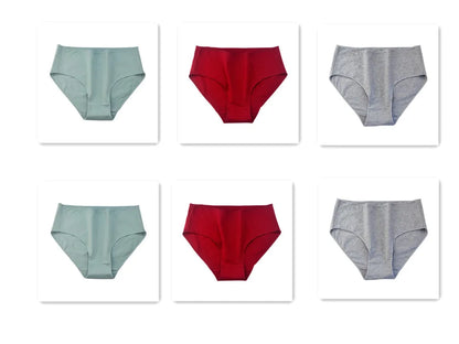 6PCS/Lot Cotton Seamless Panties Women High Waist Briefs Underwear Comfort Intimates Female Underpants Solid Color Pantys M-2XL 2Green2Red2Gray Set