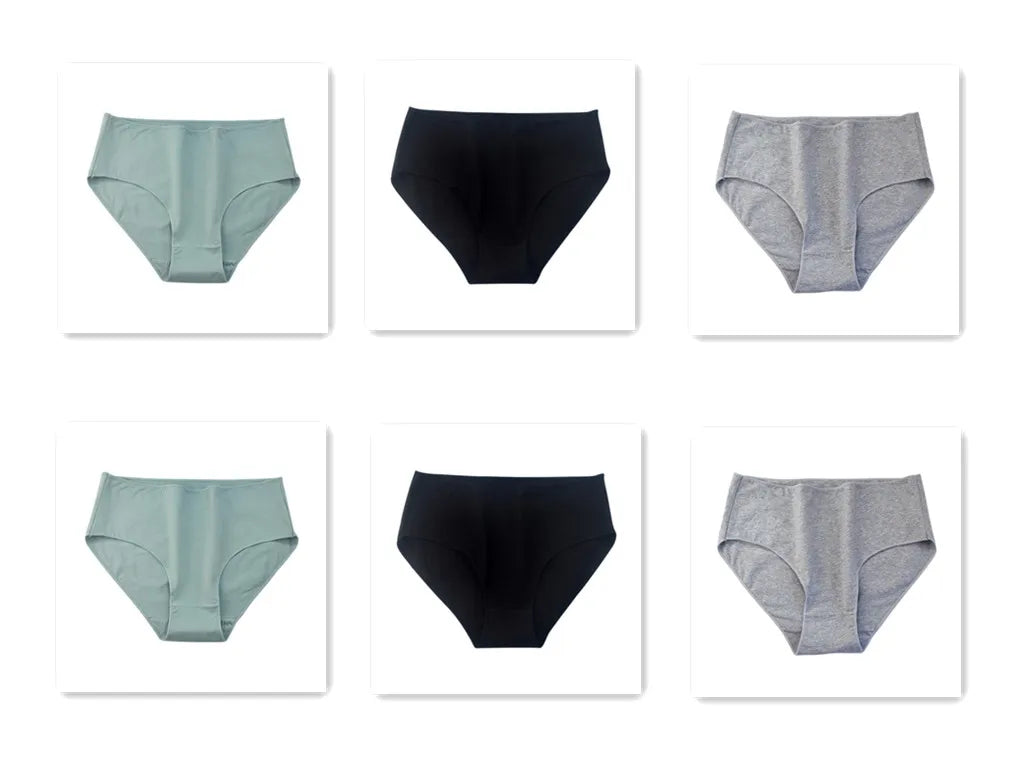 6PCS/Lot Cotton Seamless Panties Women High Waist Briefs Underwear Comfort Intimates Female Underpants Solid Color Pantys M-2XL 2Green2Black2Gray Set