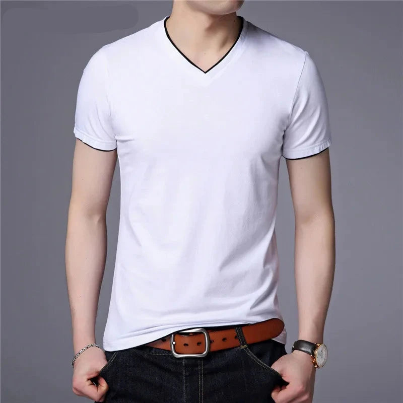 COODRONY Brand Summer Short Sleeve T Shirt Men Cotton Tee Shirt Homme Streetwear Casual V-Neck T-Shirt Men Clothing Tops C5102S