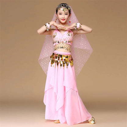 5-Piece Pink Kids Belly Dance Costume Set – Oriental Dance & Indian Dance Outfit for Girls