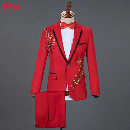 White Wedding Groom Suit - Slim Fit Tuxedo with Diamond Embroidery for Men | Stylish 3-Piece Outfit Red