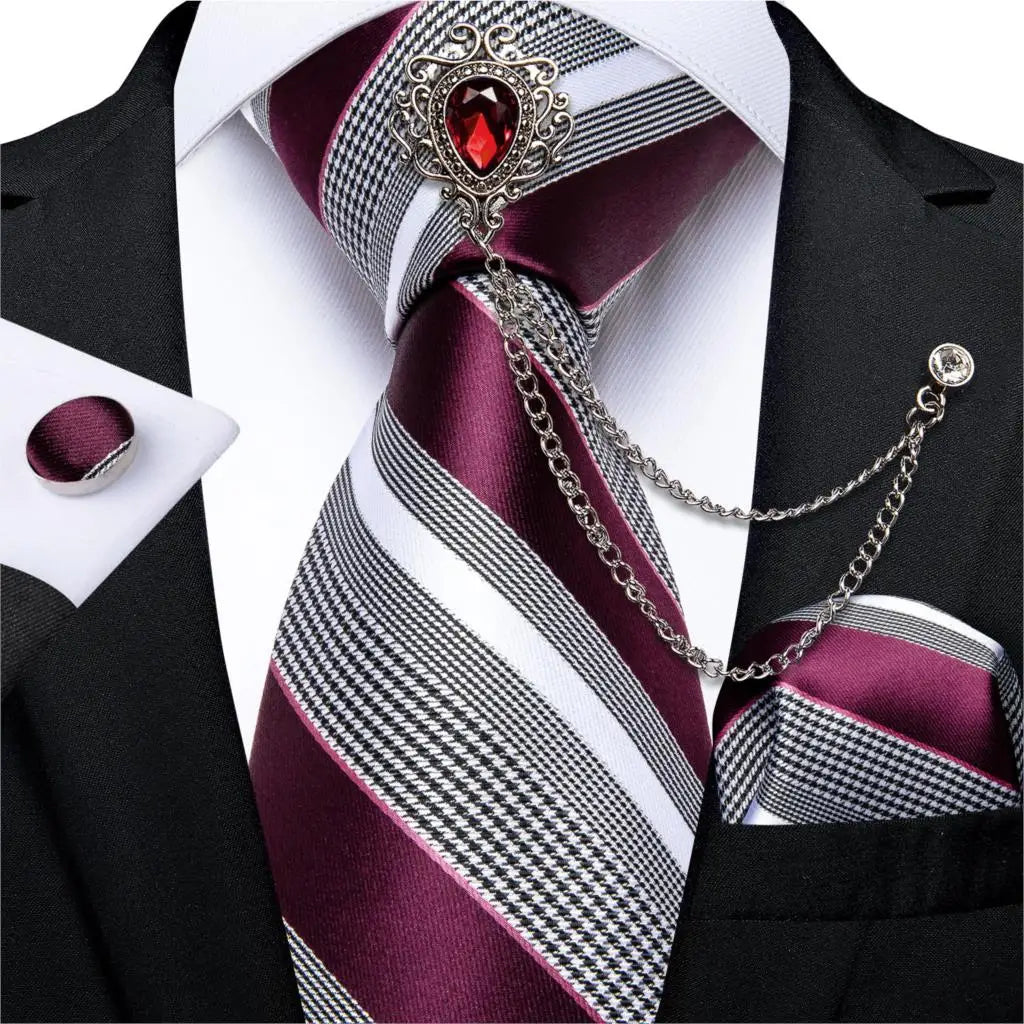 Fashion Green Dot Red 8cm Men's Silk Tie Business Wedding Party Necktie Handkerchief Brooch Cufflinks Set Men's Gift Tie DiBanGu 7337-XZ-0010