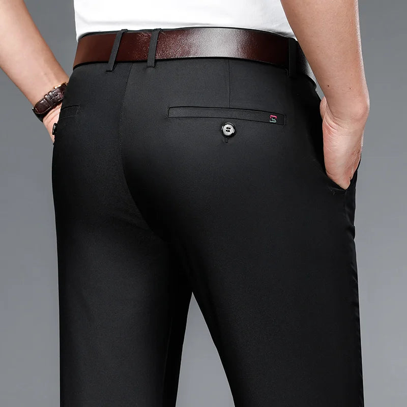 Summer Men's Business Casual Pants Bamboo fiber Fabric Straight High Quality Trousers Men Bussiness For Office stretch pants