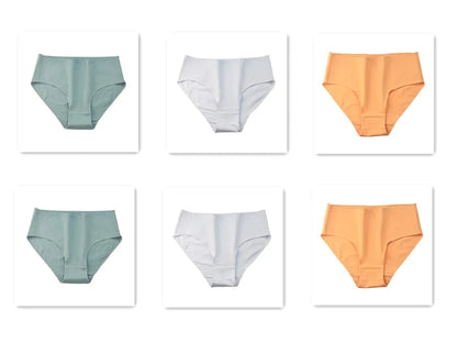 6PCS/Lot Cotton Seamless Panties Women High Waist Briefs Underwear Comfort Intimates Female Underpants Solid Color Pantys M-2XL 2Green2White2SKin Set