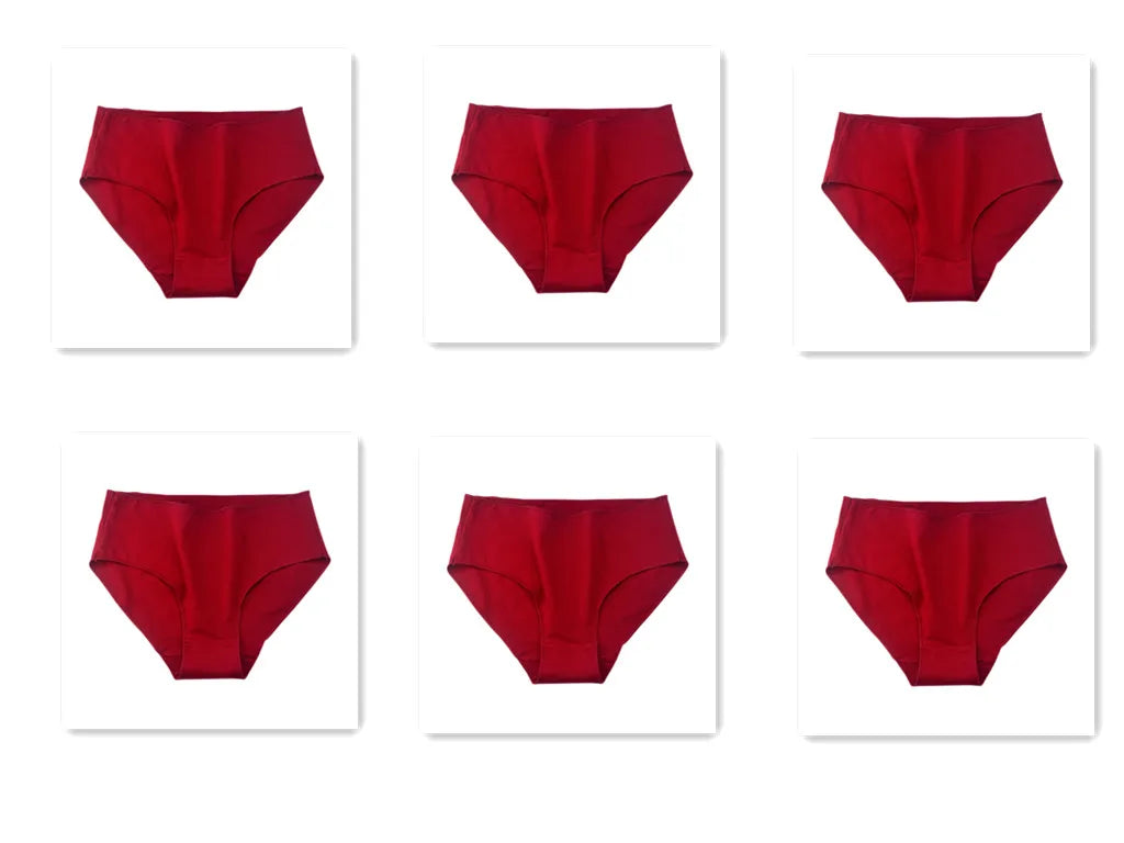 6PCS/Lot Cotton Seamless Panties Women High Waist Briefs Underwear Comfort Intimates Female Underpants Solid Color Pantys M-2XL 6Red Set