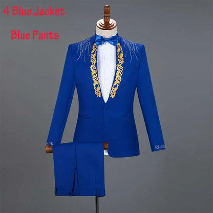 White Wedding Groom Suit - Slim Fit Tuxedo with Diamond Embroidery for Men | Stylish 3-Piece Outfit C2018 Royal Blue