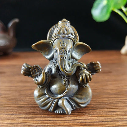 Gold Lord Ganesha Buddha Statue | Elephant God Ganesh Figurine | Man-Made Stone Home & Garden Decoration Stone Color