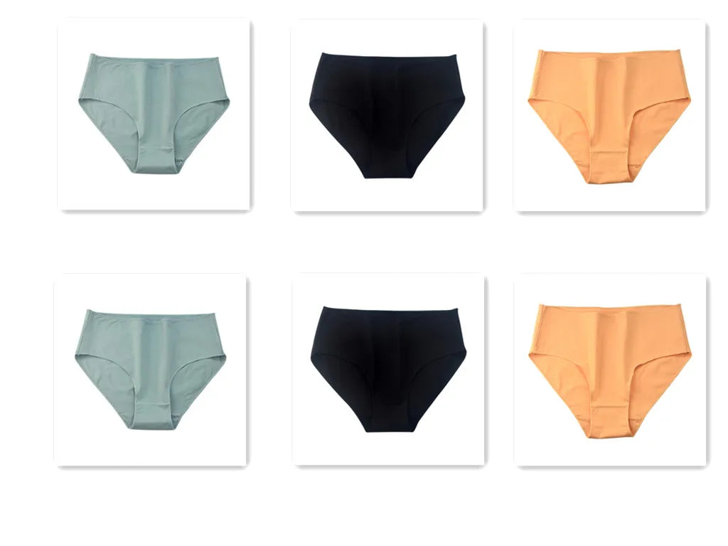 6PCS/Lot Cotton Seamless Panties Women High Waist Briefs Underwear Comfort Intimates Female Underpants Solid Color Pantys M-2XL 2Green2Black2SKin Set