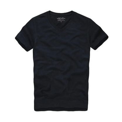 Men Tshirt 100% Cotton Solid Color O-Neck Short Sleeve T shirt Male High Quality black V neck