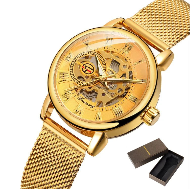 Forsining Women’s Rose Gold Skeleton Mechanical Watch | Stainless Steel Case, Roman Numeral Display, Hand Wind Wristwatch FSL8099GH with box