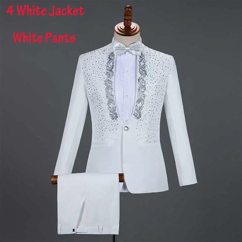 White Wedding Groom Suit - Slim Fit Tuxedo with Diamond Embroidery for Men | Stylish 3-Piece Outfit C2018 White