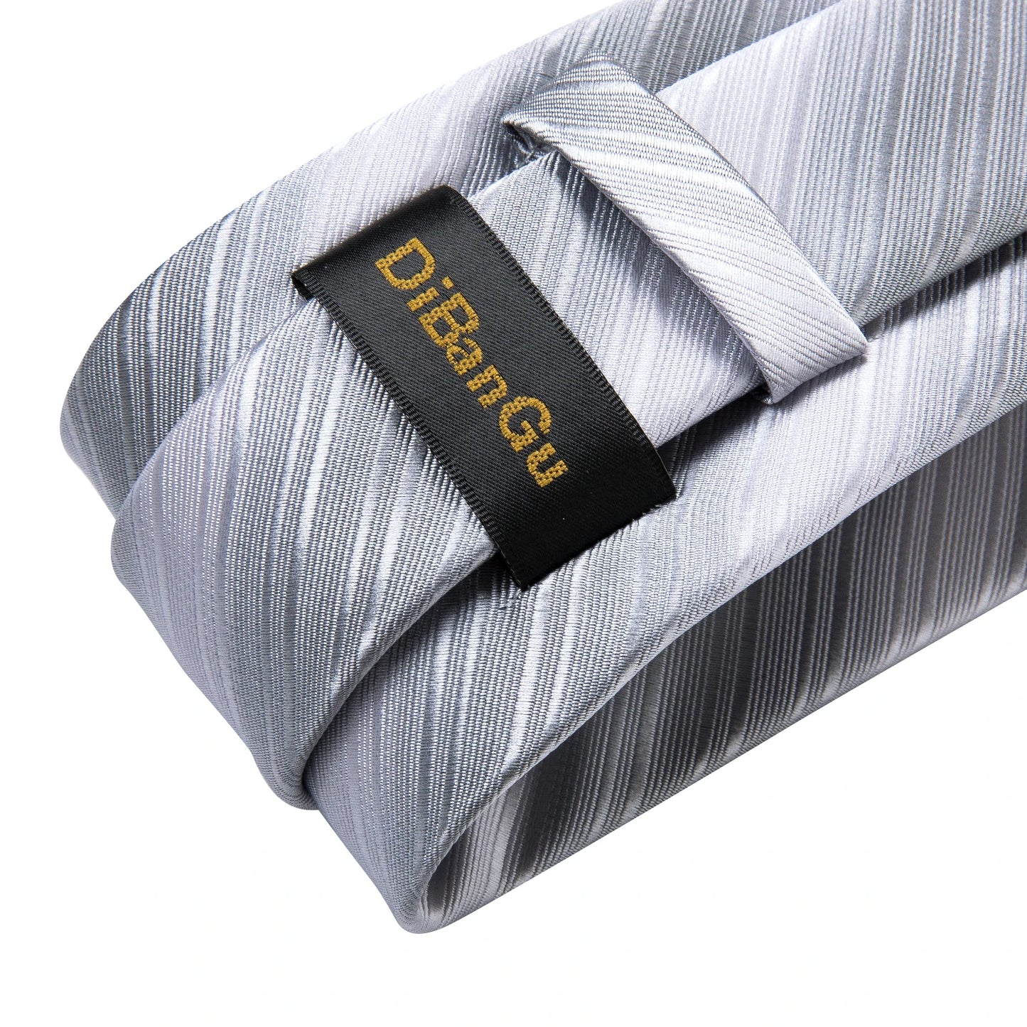 DiBanGu Mens Necktie Silver Gray Striped Design Silk Wedding Tie For Men Tie Hanky Cufflink Tie Set Business Party Dropshipping