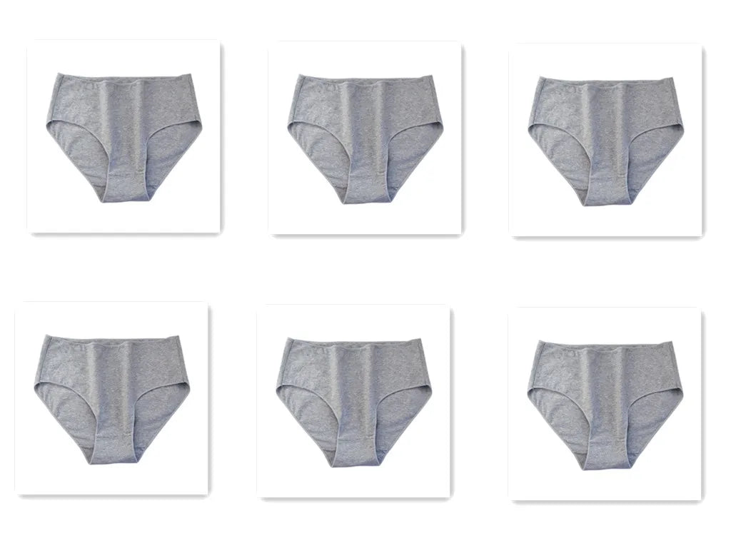 6PCS/Lot Cotton Seamless Panties Women High Waist Briefs Underwear Comfort Intimates Female Underpants Solid Color Pantys M-2XL 6Gray Set